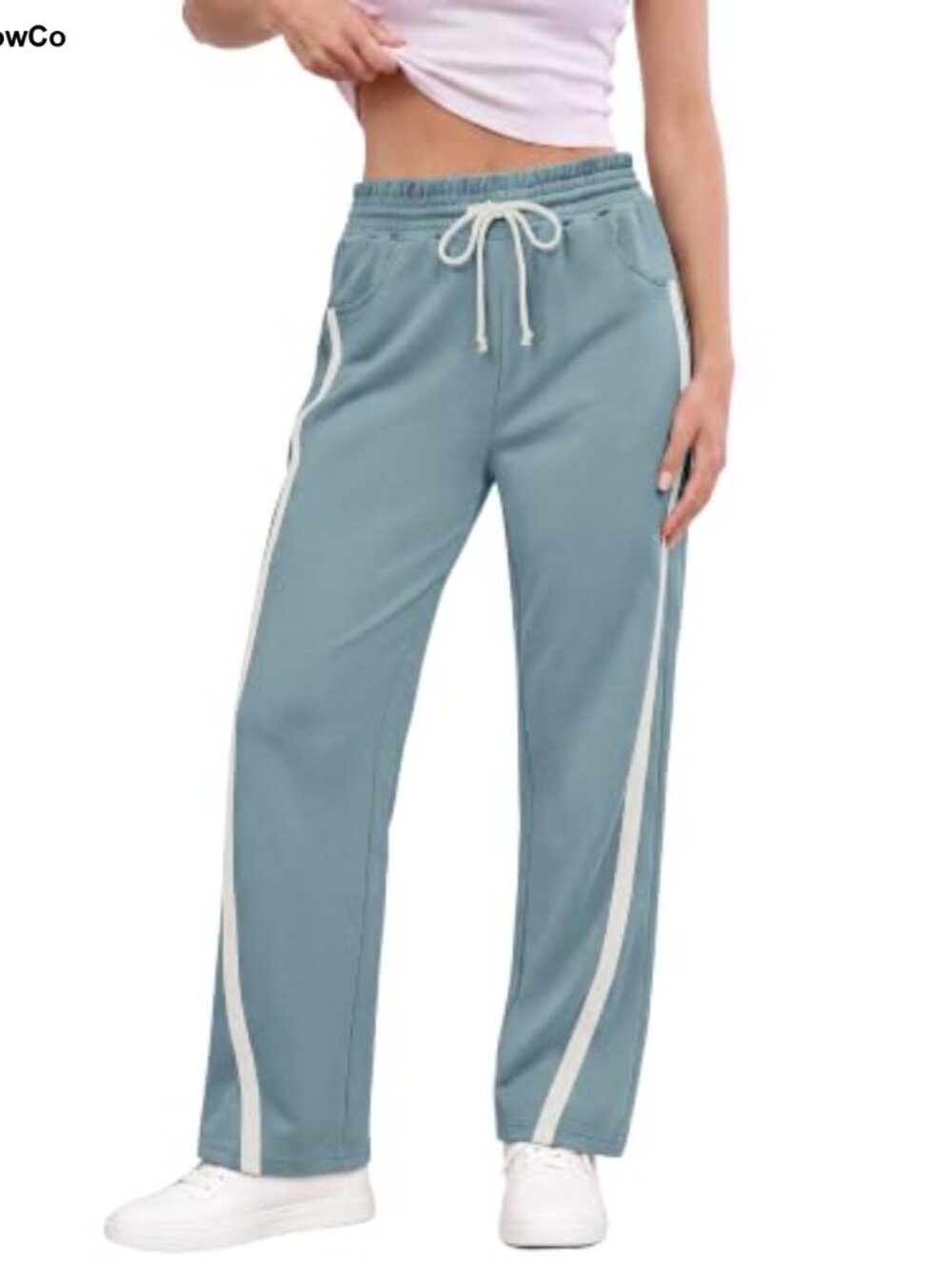 Women's Straight Leg Track Pants Striped High Rise Drawstring Active Lounge